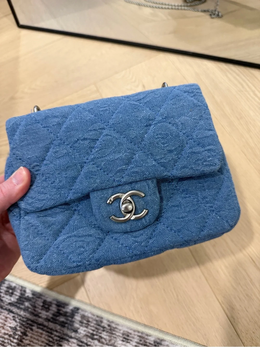Designer Inspired Blue Quilted Mini Flap Crossbody with Silver Hardware